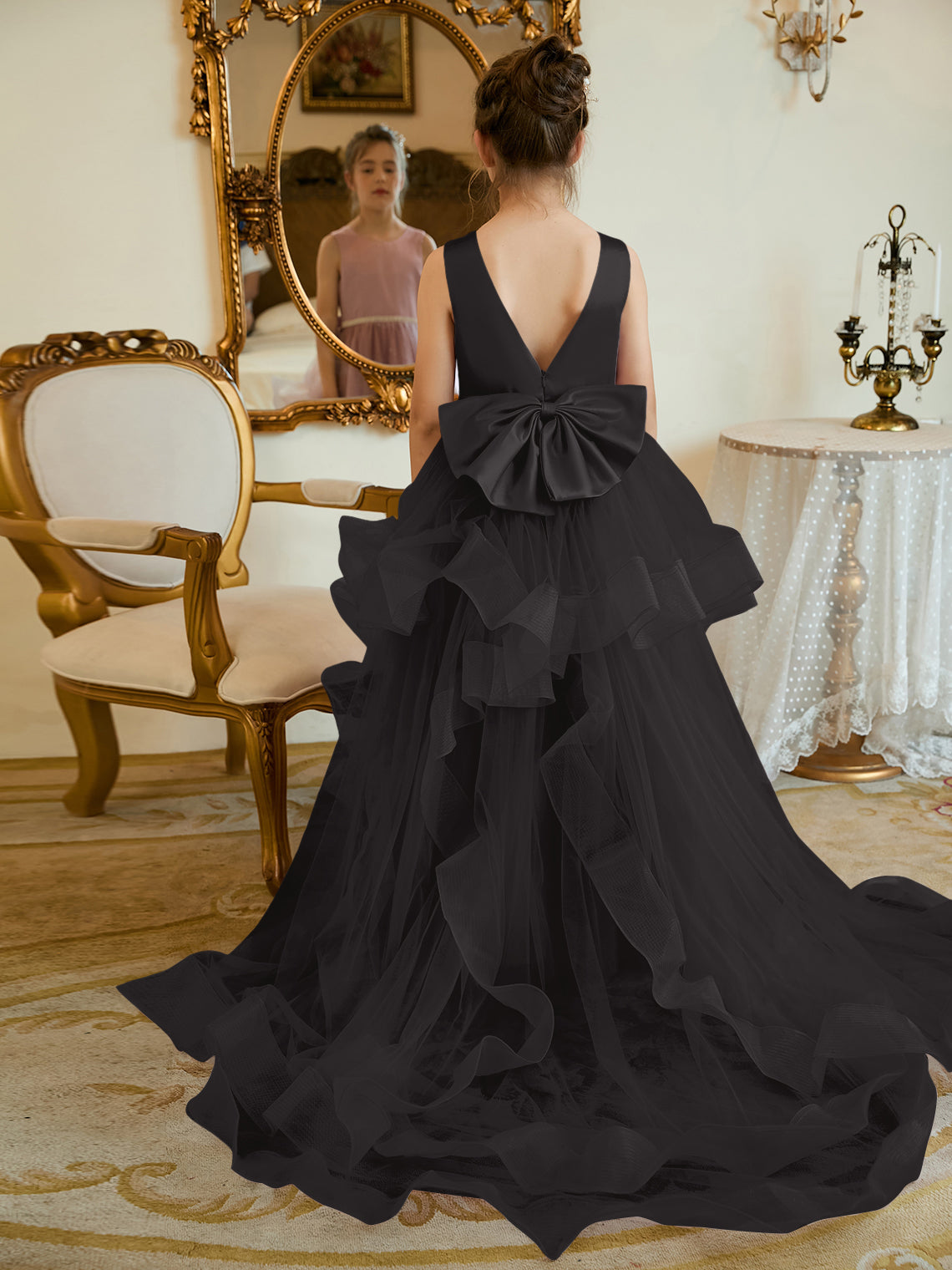 Duchesse-Linie/Princess-Linie Satin Tüll Bodenlang Blumenmädchenkleid 