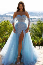 Blaue Abendkleider Lange Glitzer Ballkleider