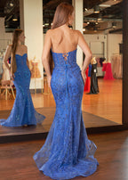 Terry | Vestidos de fiesta largos de sirena con apliques de encaje y escote corazón en negro