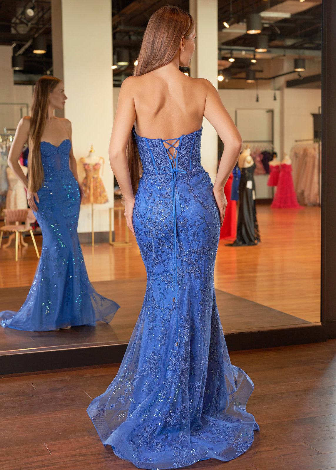 Terry | Vestidos de fiesta largos de sirena con apliques de encaje y escote corazón en negro