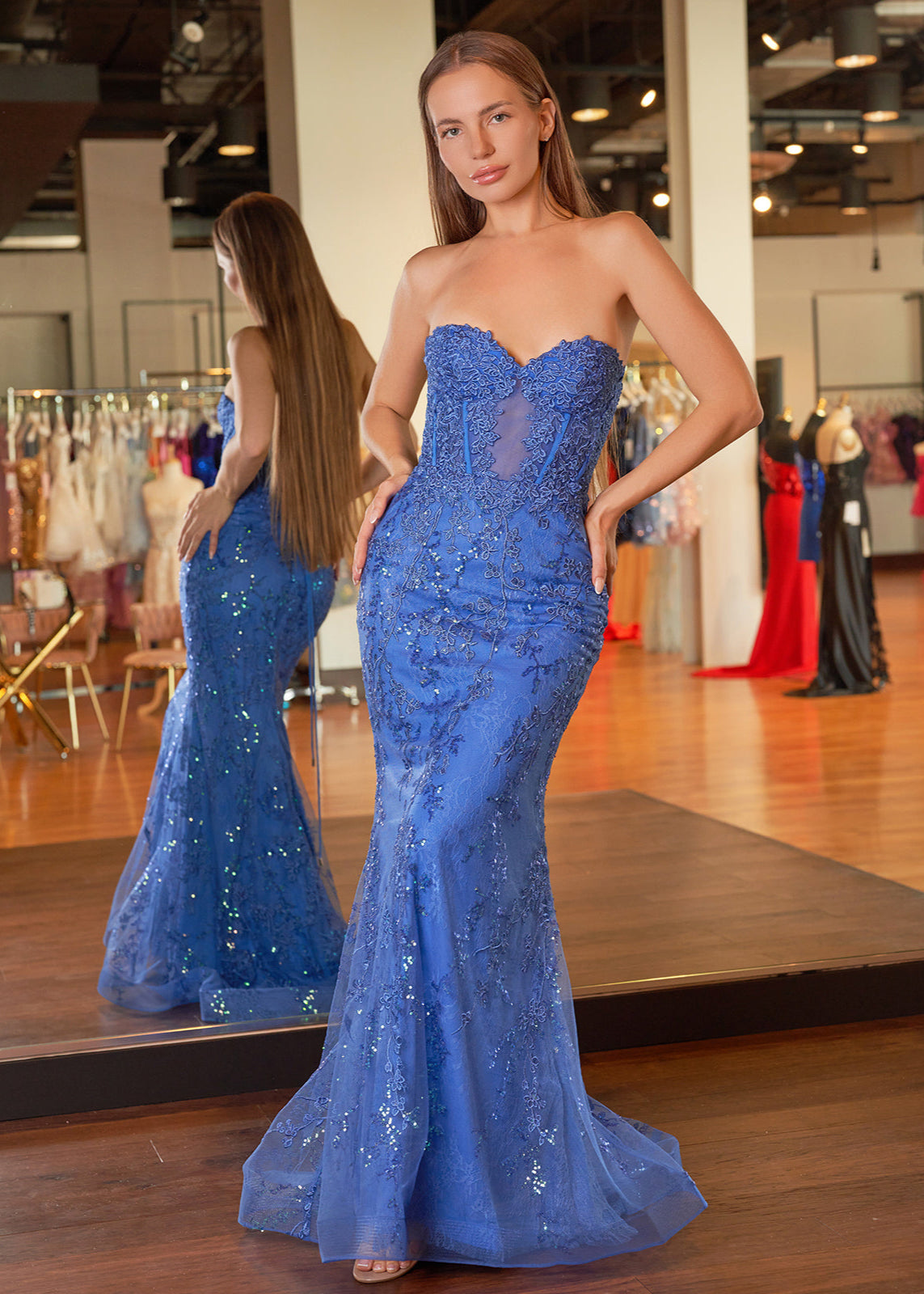 Terry | Vestidos de fiesta largos de sirena con apliques de encaje y escote corazón en negro