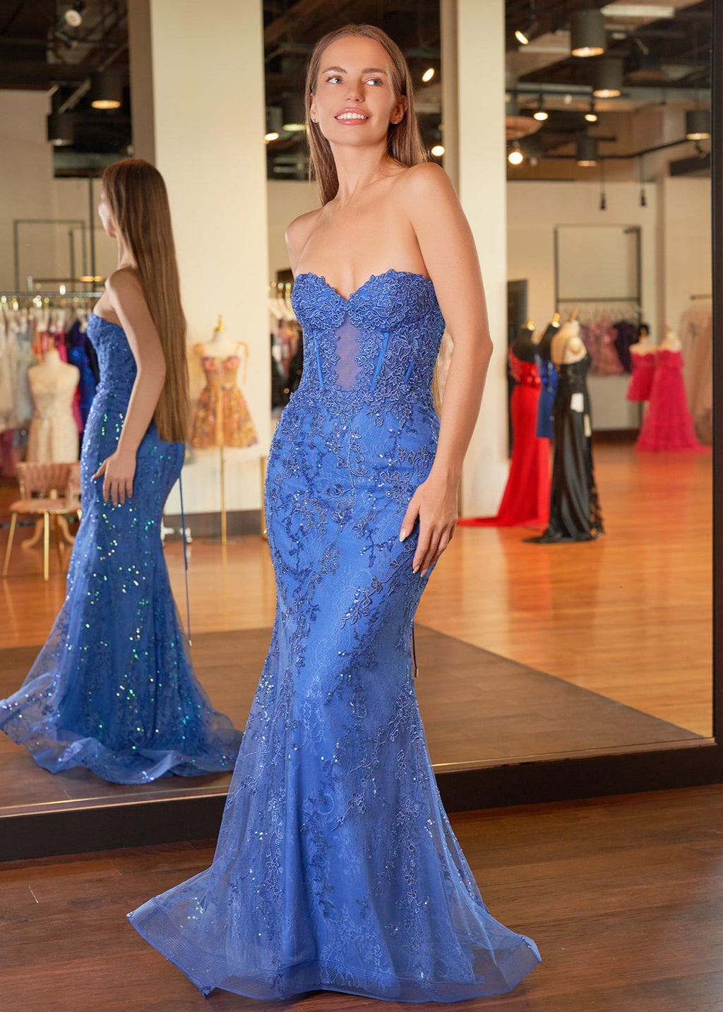Terry | Vestidos de fiesta largos de sirena con apliques de encaje y escote corazón en negro