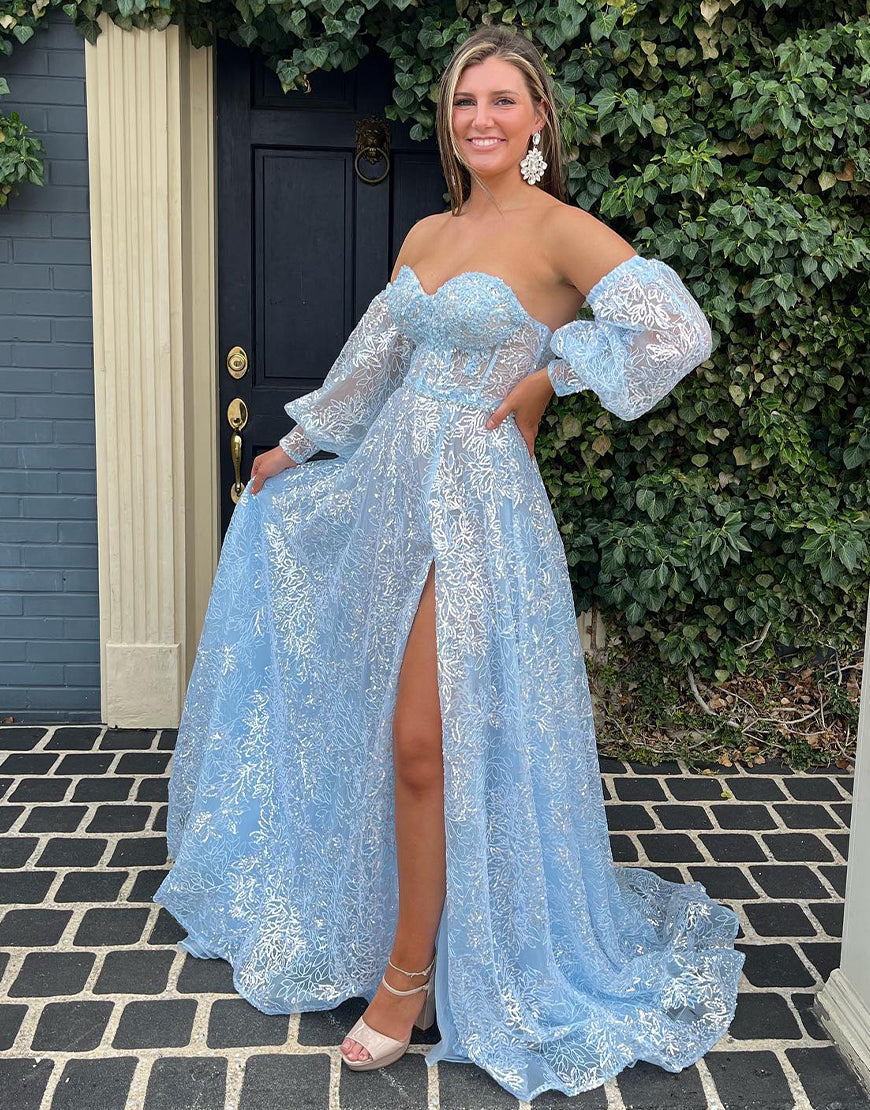 Raya | Vestido de fiesta de encaje con escote en forma de corazón y mangas