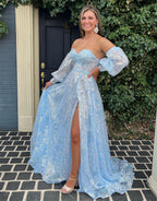 Raya | Vestido de fiesta de encaje con escote en forma de corazón y mangas
