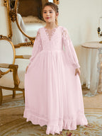 Bodenlanges Chiffon-Kleid in A-Linie und Elfenbein für die Erstkommunion 