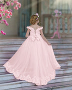 Vestido de fiesta/princesa de encaje con cola larga, color rosa, para cumpleaños