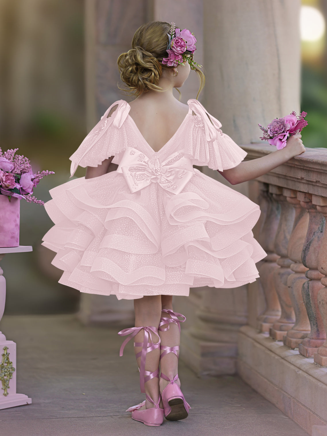 Vestido de fiesta/princesa de tul hasta la rodilla para niña de las flores de cumpleaños