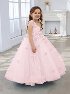 Duchesse-Linie/Princess-Linie Tüll Bodenlang Blumenmädchenkleid 