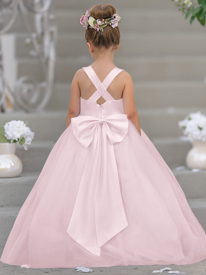 Timeless A-Line Sleeveless Satin and Tulle Flower Girl Dress