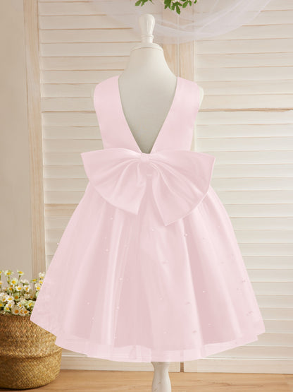 Duchesse-Linie/Princess-Linie Satin Tüll Knielang Blumenmädchenkleid 