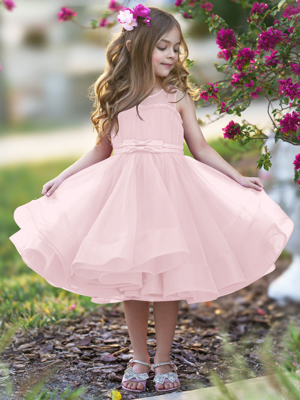 Vestido de fiesta/princesa de tul hasta la rodilla para niña de las flores