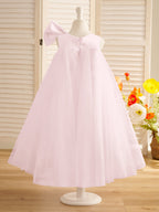 A-Linien-Kleid mit großer Schleife und Tüll in Wadenlänge für Blumenmädchen