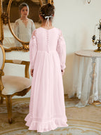 Bodenlanges Chiffon-Kleid in A-Linie und Elfenbein für die Erstkommunion 