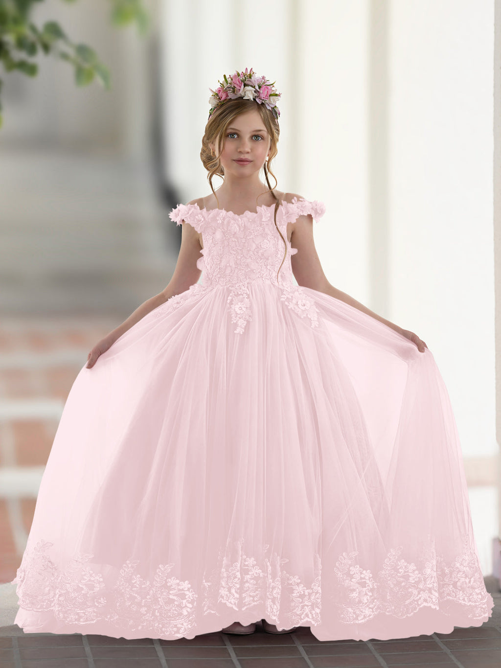 Vestido de fiesta/princesa de encaje con cola larga, color rosa, para cumpleaños