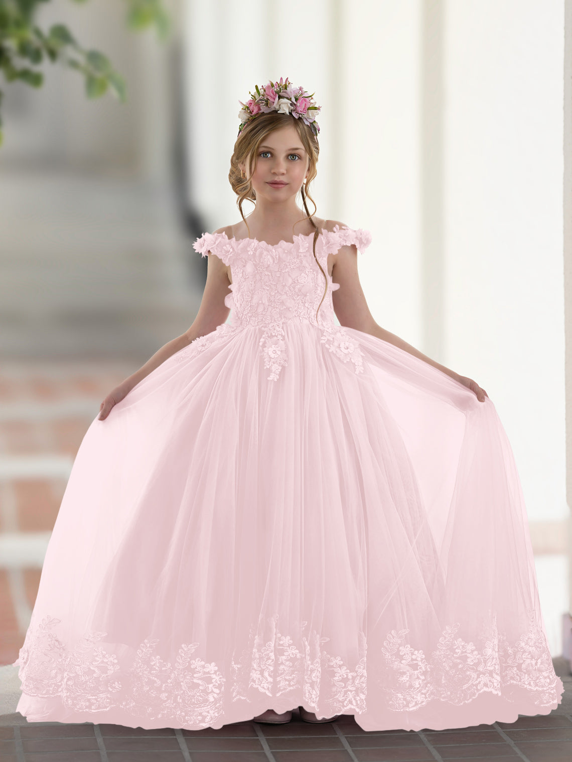 Vestido de fiesta/princesa de encaje con cola larga, color rosa, para cumpleaños