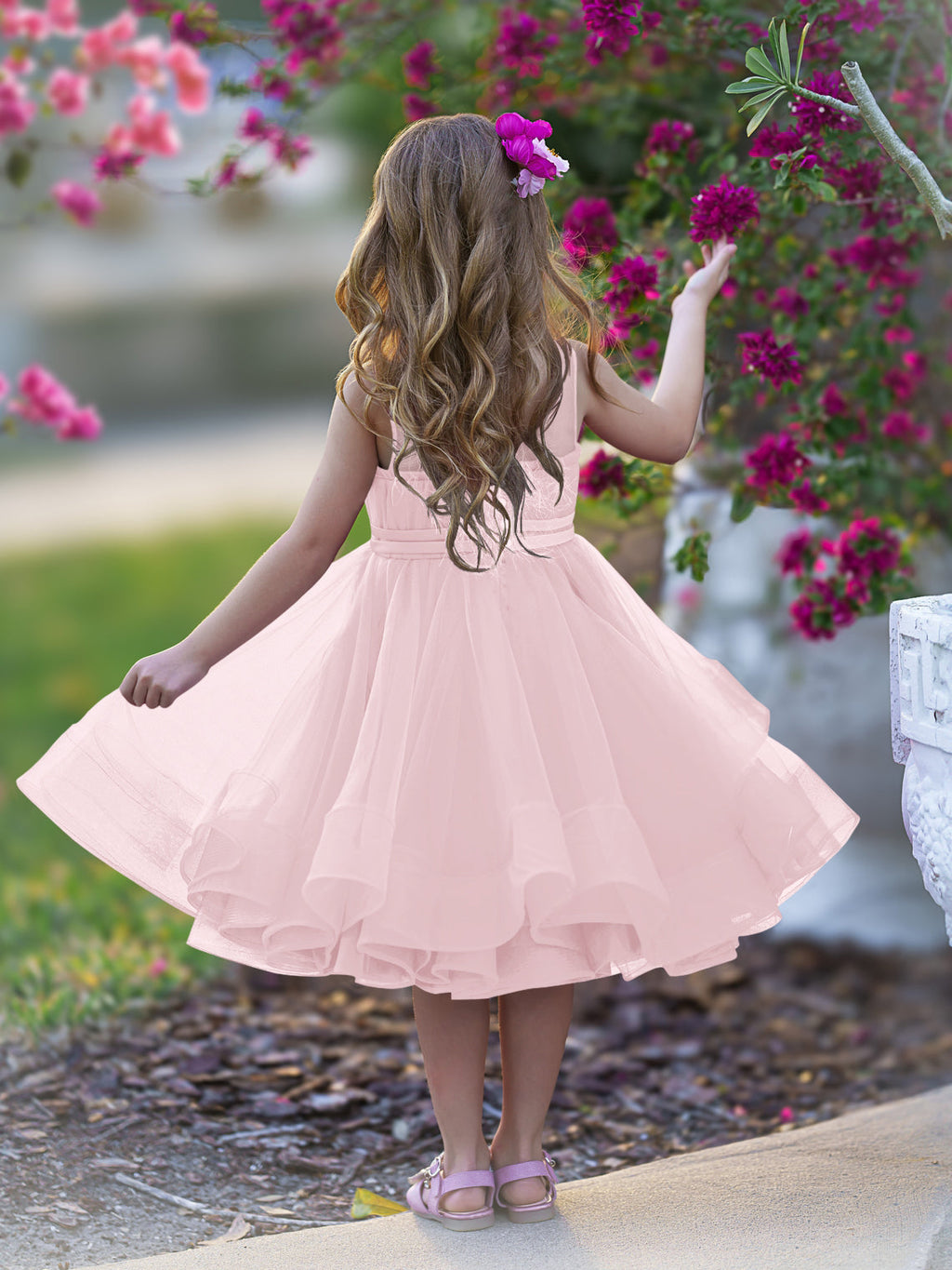 Vestido de fiesta/princesa de tul hasta la rodilla para niña de las flores