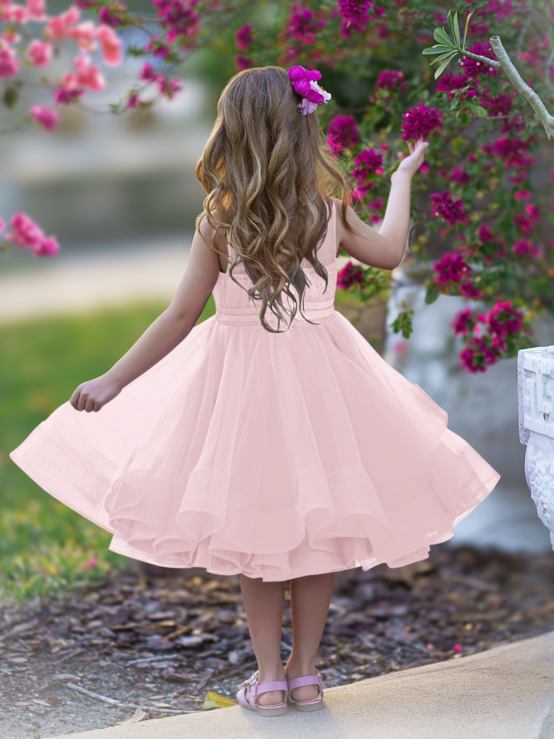Vestido de fiesta/princesa de tul hasta la rodilla para niña de las flores