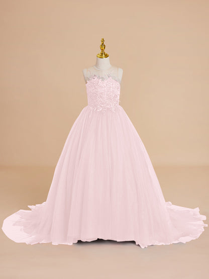 Ball-Gown/Princess Tulle Sweep Train Flower Girl Dress