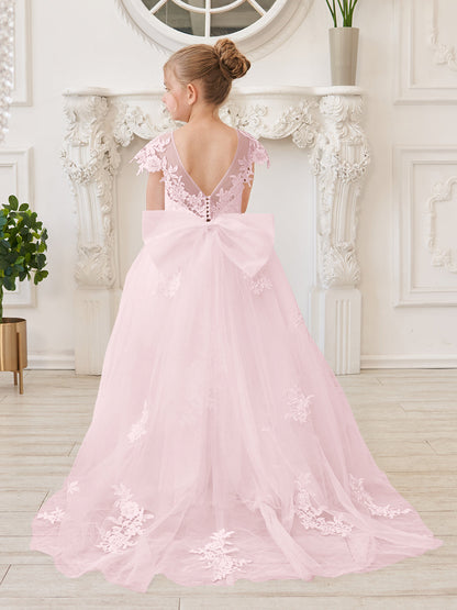 Ivory Detachable Train Princess First Communion Flower Girl Dress