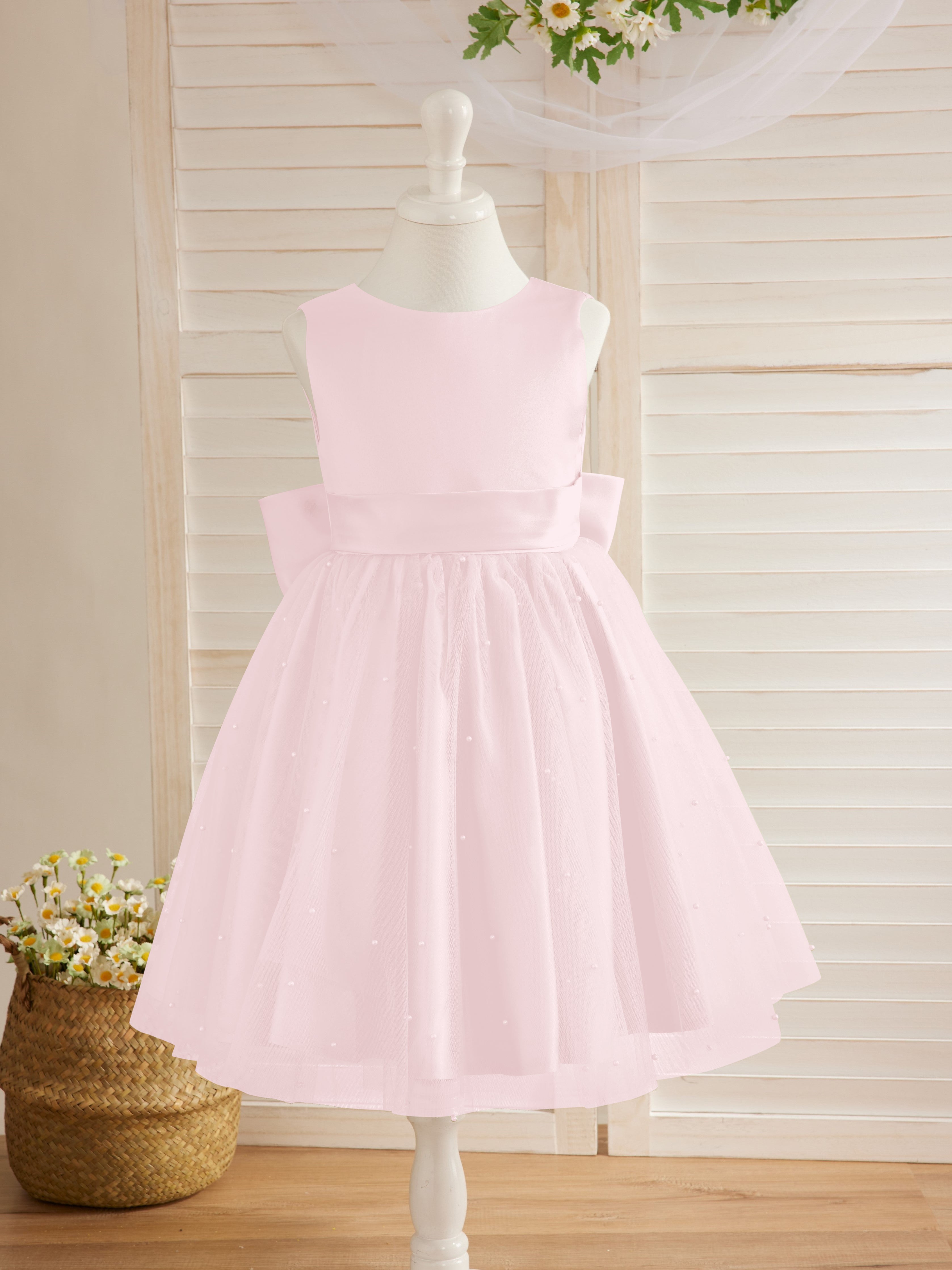 Duchesse-Linie/Princess-Linie Satin Tüll Knielang Blumenmädchenkleid 