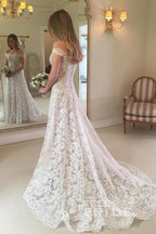 Boho Langes Meerjungfrau-Brautkleid mit schulterfreiem Spitzenbesatz