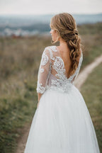 Vestido de novia bohemio con espalda descubierta y escote pronunciado, WD499