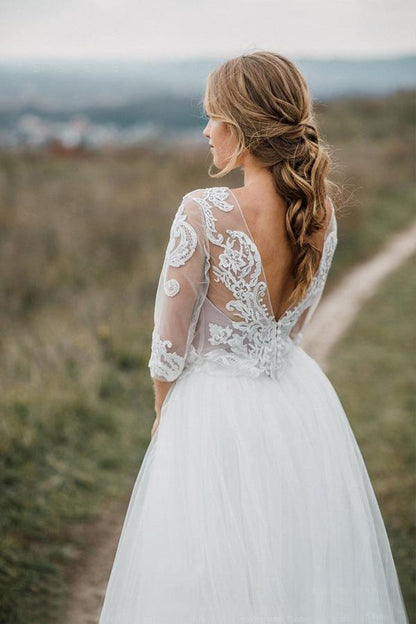 Vestido de novia bohemio con espalda descubierta y escote pronunciado, WD499