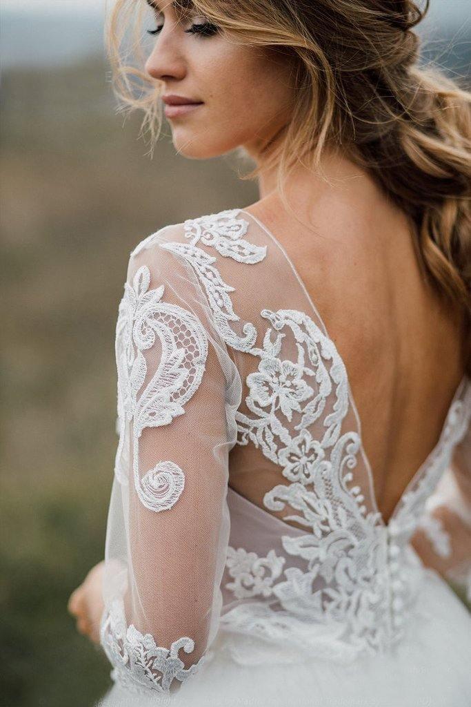 Vestido de novia bohemio con espalda descubierta y escote pronunciado, WD499