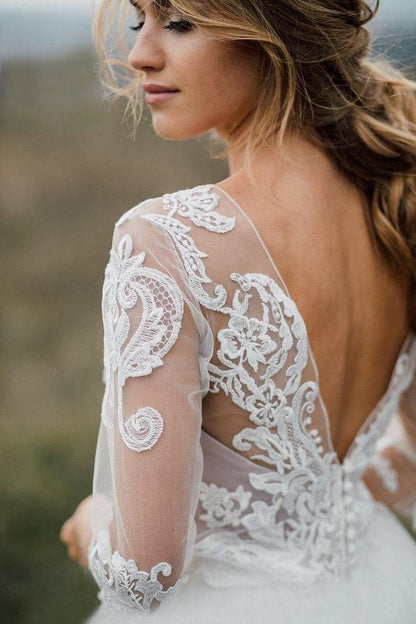 Vestido de novia bohemio con espalda descubierta y escote pronunciado, WD499