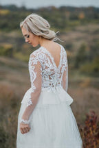 Boho Brautkleid V-Rücken Brautkleid aus Spitze Separates Hochzeitskleid WD496