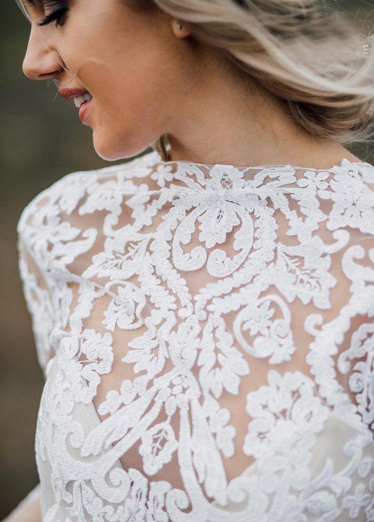 Boho Brautkleid V-Rücken Brautkleid aus Spitze Separates Hochzeitskleid WD496