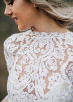 Boho Brautkleid V-Rücken Brautkleid aus Spitze Separates Hochzeitskleid WD496
