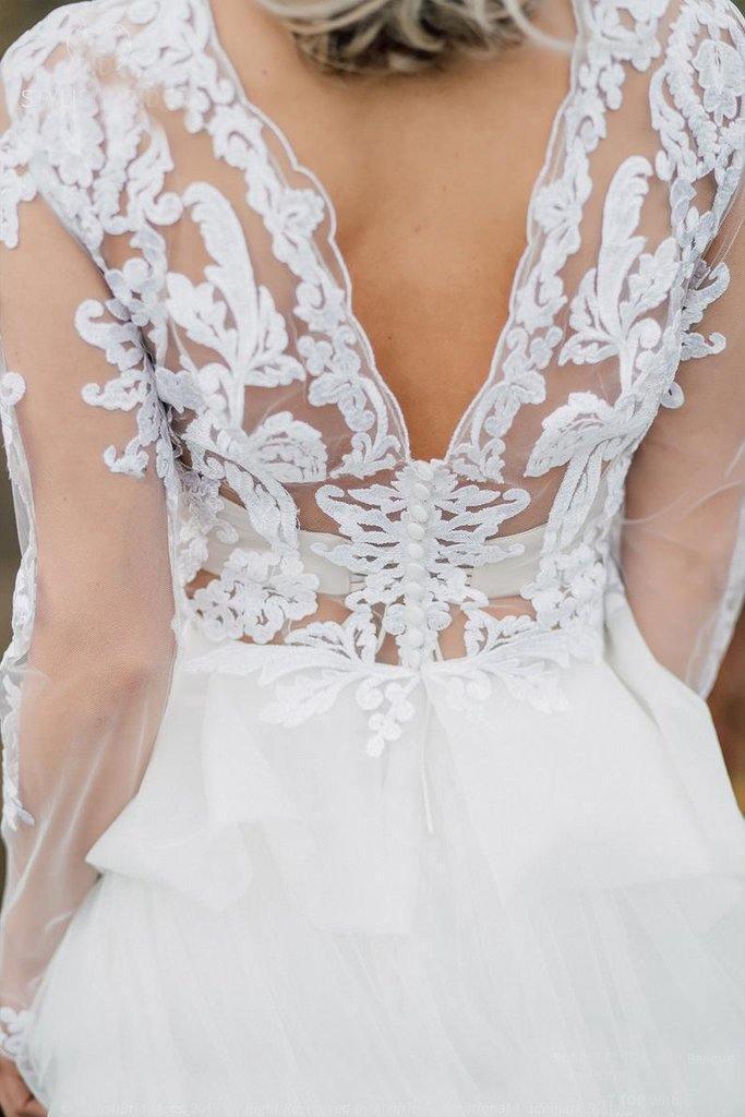 Boho Brautkleid V-Rücken Brautkleid aus Spitze Separates Hochzeitskleid WD496