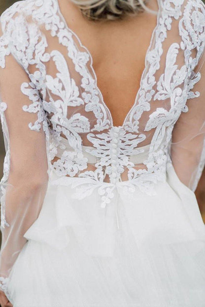 Vestido de novia bohemio con espalda en V y encaje, vestido de novia independiente WD496