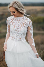 Boho Brautkleid V-Rücken Brautkleid aus Spitze Separates Hochzeitskleid WD496