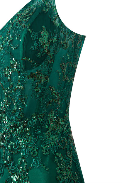 Brooklyn | Vestido de fiesta corto de satén con escote en V y apliques