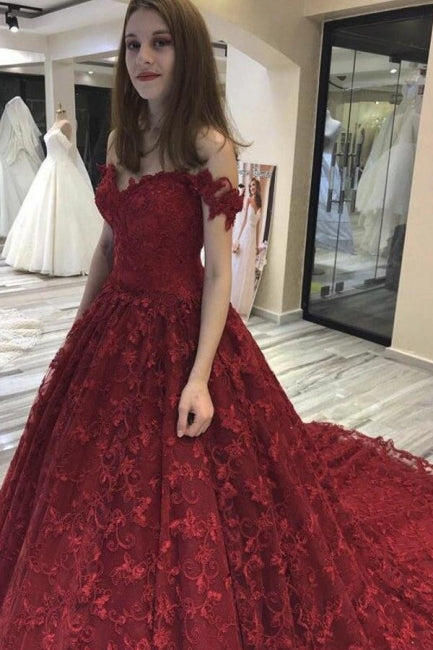 Bungudry Off-the-shoulder A-Line Wedding Dresses With Lace