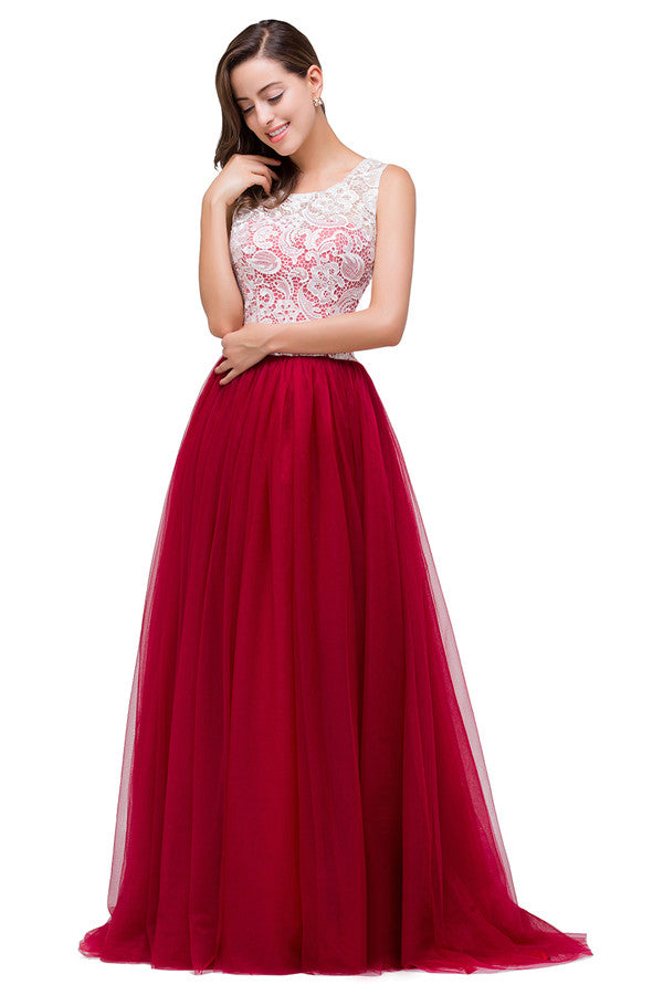 Vestidos de dama de honor de gasa con encaje y corte en A en color burdeos