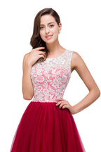 Vestidos de dama de honor de gasa con encaje y corte en A en color burdeos