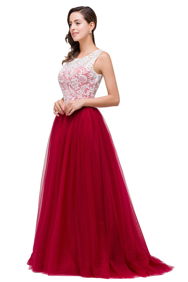 Vestidos de dama de honor de gasa con encaje y corte en A en color burdeos