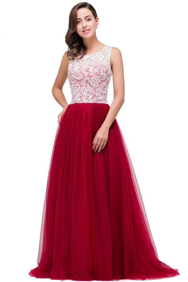 Vestidos de dama de honor de gasa con encaje y corte en A en color burdeos