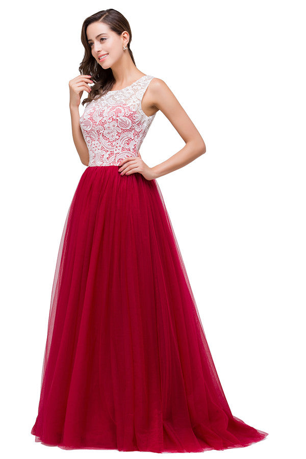 Vestidos de dama de honor de gasa con encaje y corte en A en color burdeos