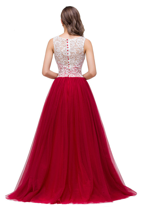 Vestidos de dama de honor de gasa con encaje y corte en A en color burdeos