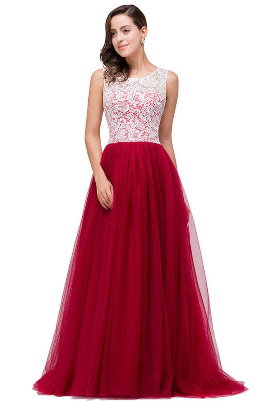Vestidos de dama de honor de gasa con encaje y corte en A en color burdeos