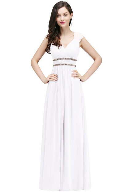 Burgundy Chiffon Sheath V Neck Long Evening Dresses