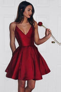 Vestido de fiesta color burdeos con tirantes finos, sencillo y bonito, PG125