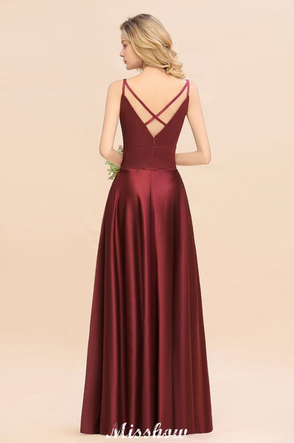 Burgundy Evening Maxi Dress Charming V-Neck Backless Wedding Party Dress