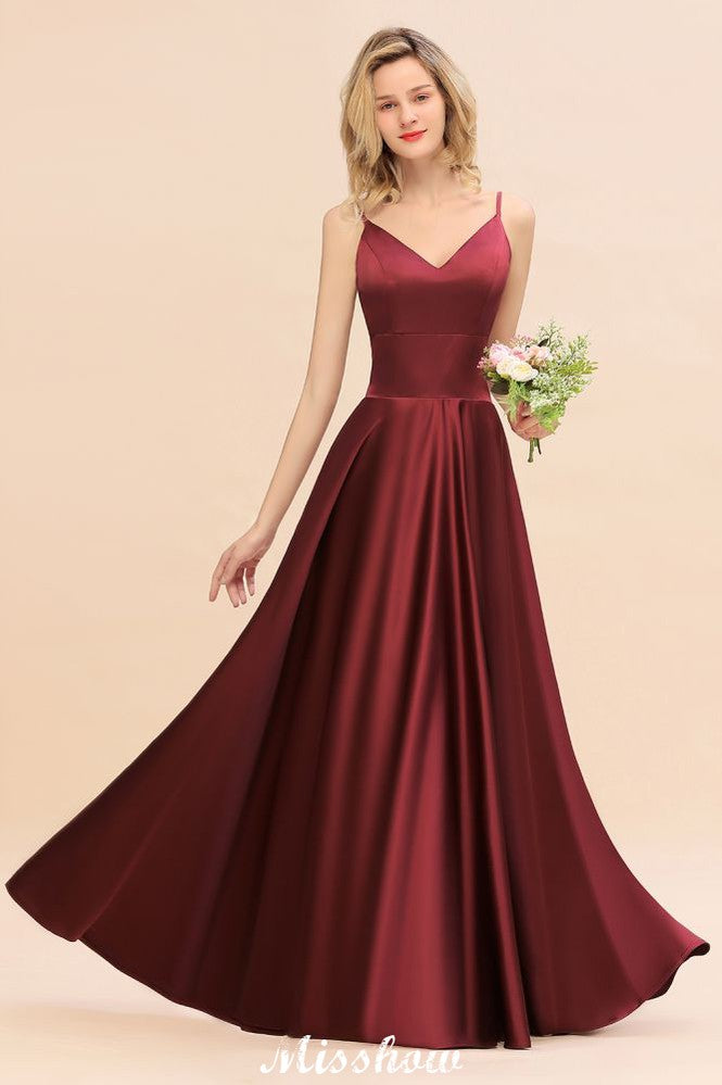 Burgundy Evening Maxi Dress Charming V-Neck Backless Wedding Party Dress
