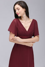 Vestido de fiesta de gasa burdeos hasta el suelo, corte A