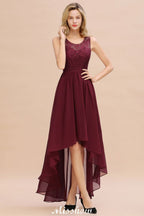 Burgunderrotes Hi-Lo Abendkleid mit ärmellosem Spitzenkleid für Brautjungfern